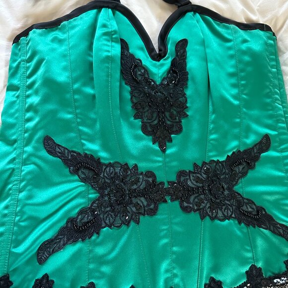 Green Corset with Intricate Beading and Lace